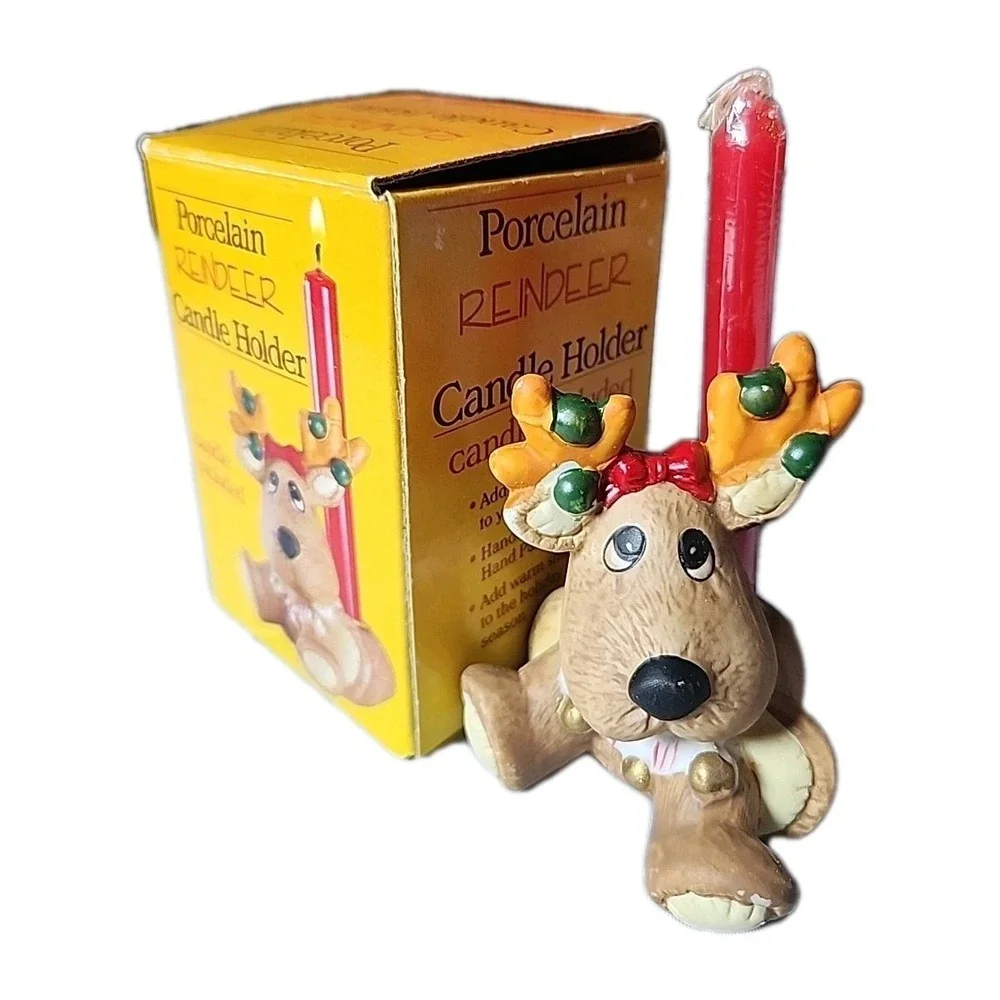 Vintage Christmas Reindeer Candle Holder‎ Giftco Handpainted Original Box Cutest